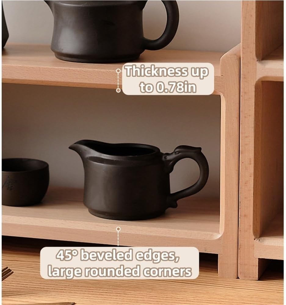 Solid Wood Coffee Cup Display Shelf, Multi-Layer Coffee Mug Holder, Countertop Station Wooden Mug Cup Rack, Desktop Storage Rack for Kitchen, Dining Room, Coffee Bar(Large)