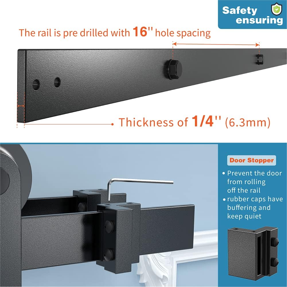 ZEKOO 12FT Double Track Bypass Sliding Barn Door Hardware Kit for 2 Doors, Black, Modern, Bypass Sliding Barn Door Hardware