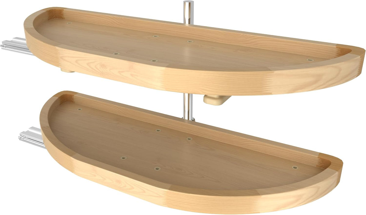 Rev-A-Shelf 35' Dual Shelf Half Moon Lazy Susan Organizer for Diagonal Blind Corner Kitchen Cabinets, Pullout Turntable Trays, Wood, 4WLS882-35-570