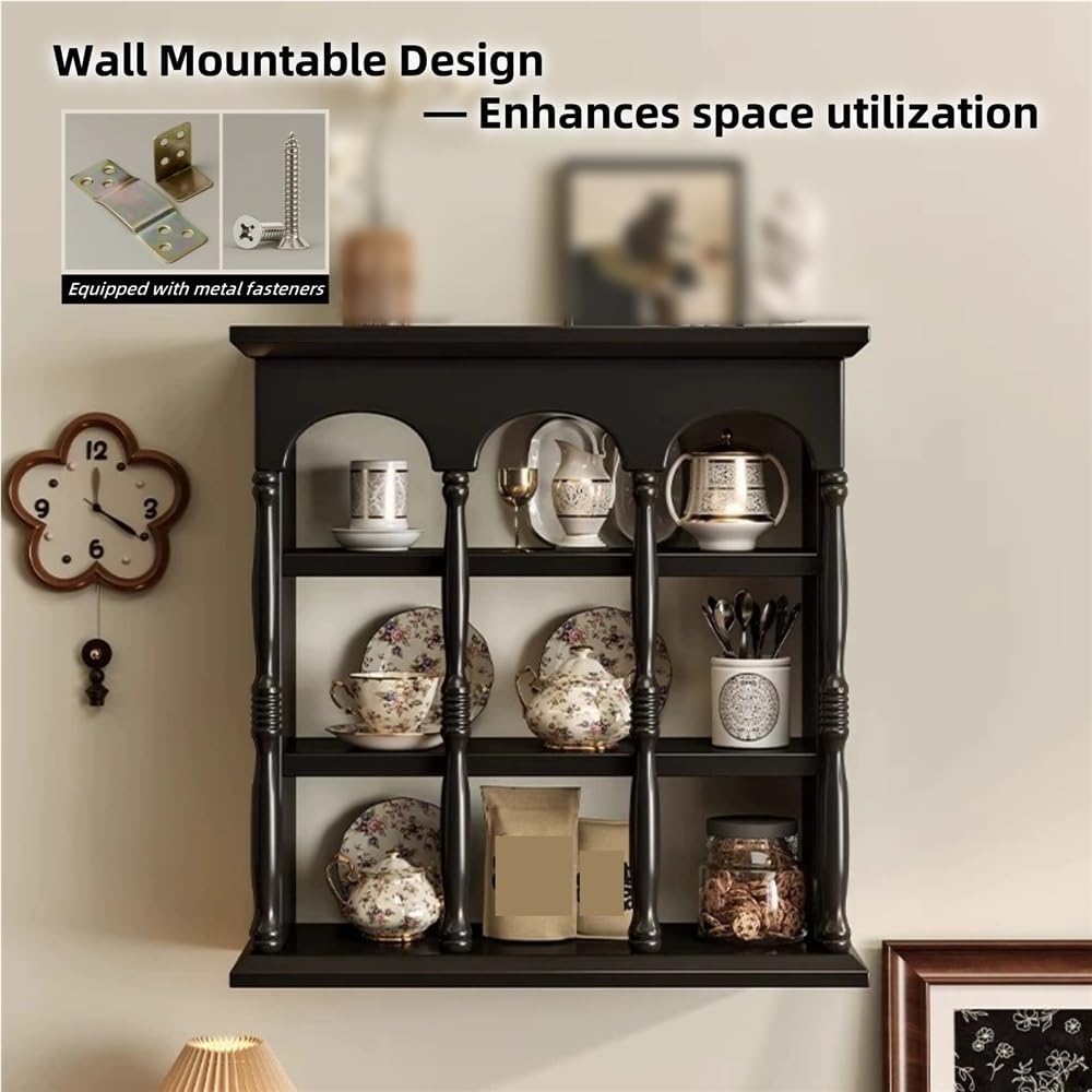 Rustic Coffee Mug Display Rack, Floating Solid Wood Mug Rack, Farmhouse Countertop Cup Holder, Space Saving Wall Mounted Vintage Kitchen Countertop Cup Organizer(White,28.7''x19.3''x5.9'')