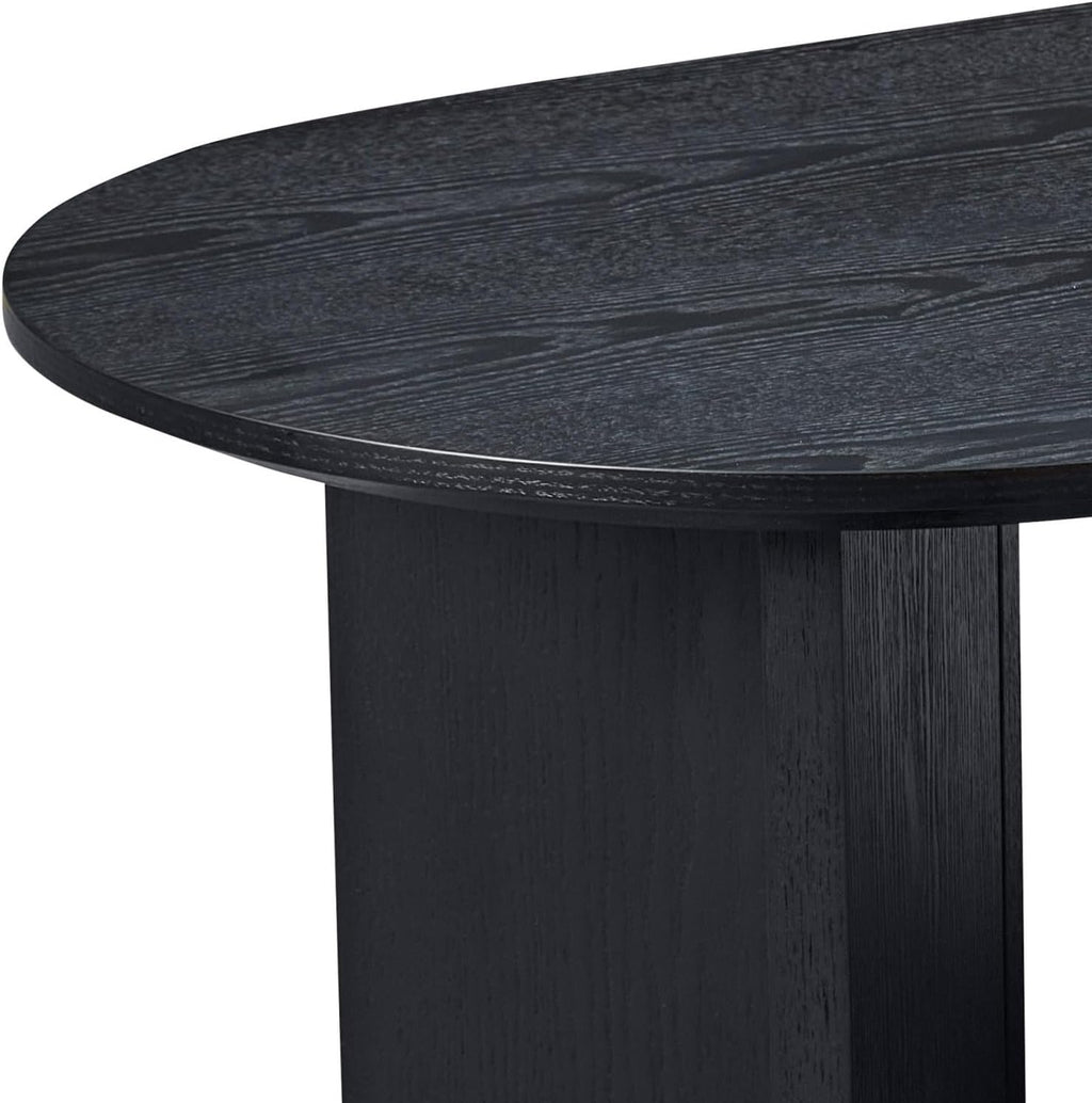 LKTART 39.37 Inch Oval Coffee Table for Living Room, Modern Small Coffee Table with Sturdy Pedestal for Apartment, Bedroom, Black
