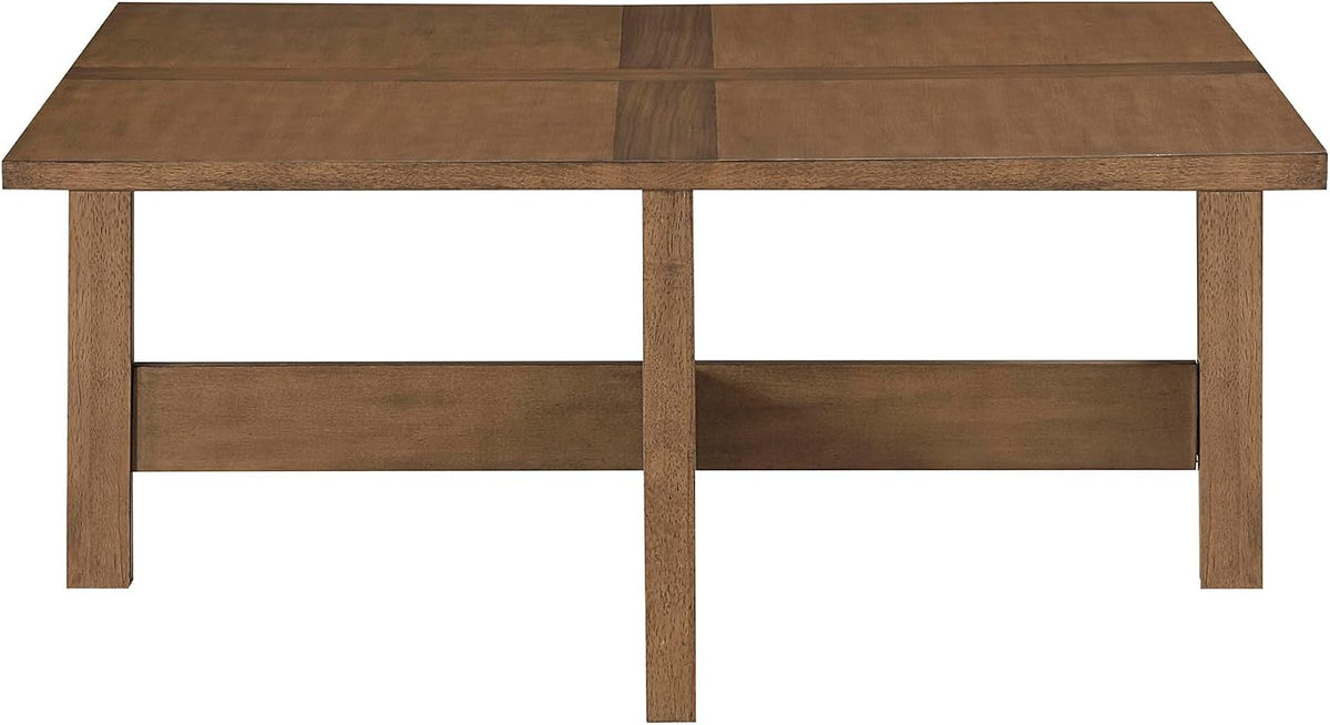 Lexicon 44' Square Coffee Table with 4 Upholstered Stools, Maple Veneer Wood Cocktail Table, Gray Upholstered Stools with Casters, Modern Living Room/Apartment Centerpiece, Full Assembled, Brown