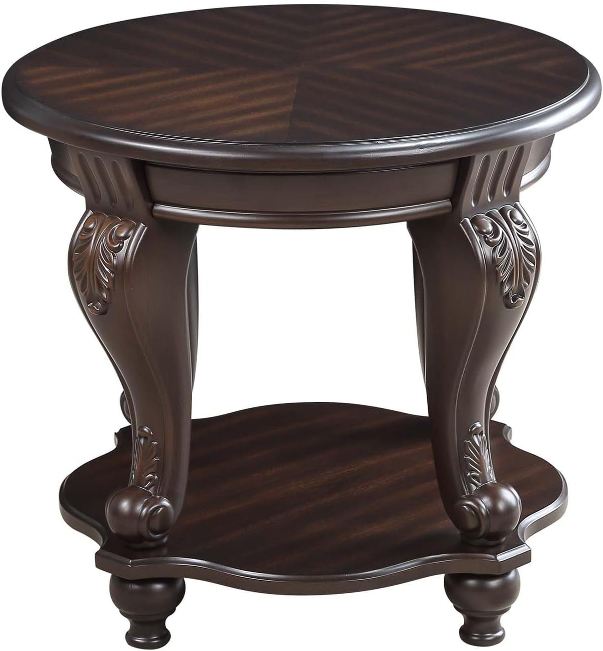 Round End Table for Living Room, Solid Wood Sofa Side Table with Shelf, Retro Corner Table for Office Small Space (22' W x 19.5' D x 20.5' H, Espresso)