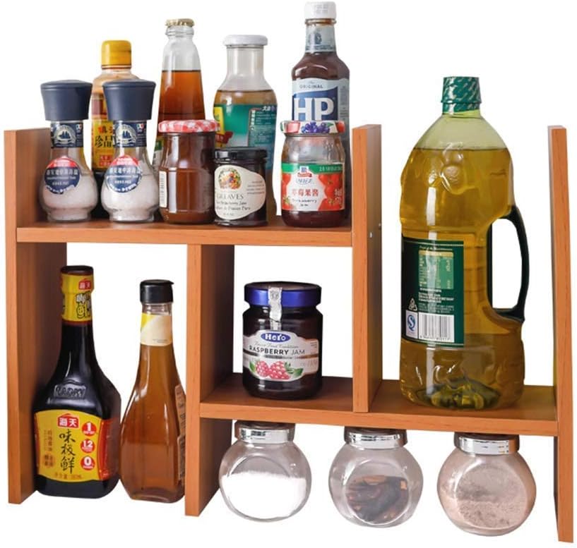 Generic Shelf Shelving Kitchen Racks Kitchen Condiment Shelf Corner Seasoning Bottle Holder Wooden Layered Shelf Storage Rack Free Split Width Adjustable
