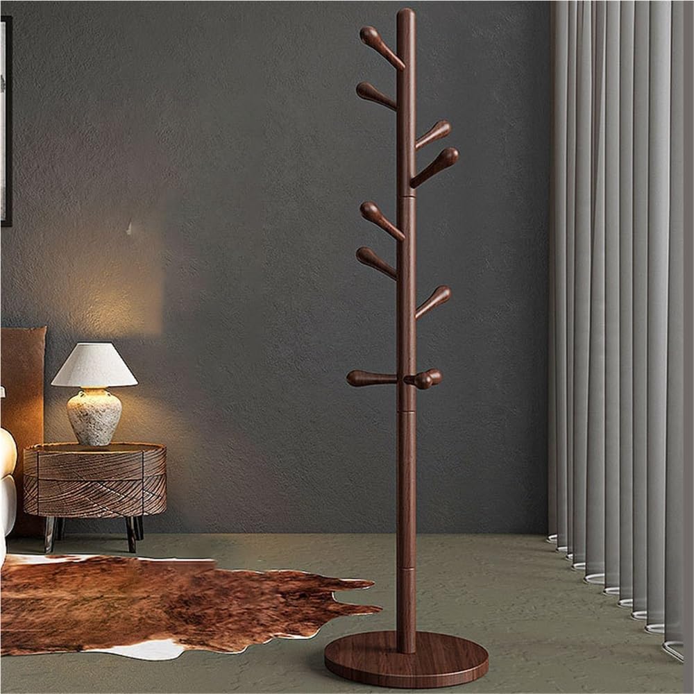 Floor-Standing Hat Rack for Bedroom, Solid Wood Coat Tree, Simple Coat Rack Freestanding, Vertical Solid Wood Purse Hanger for Living Room