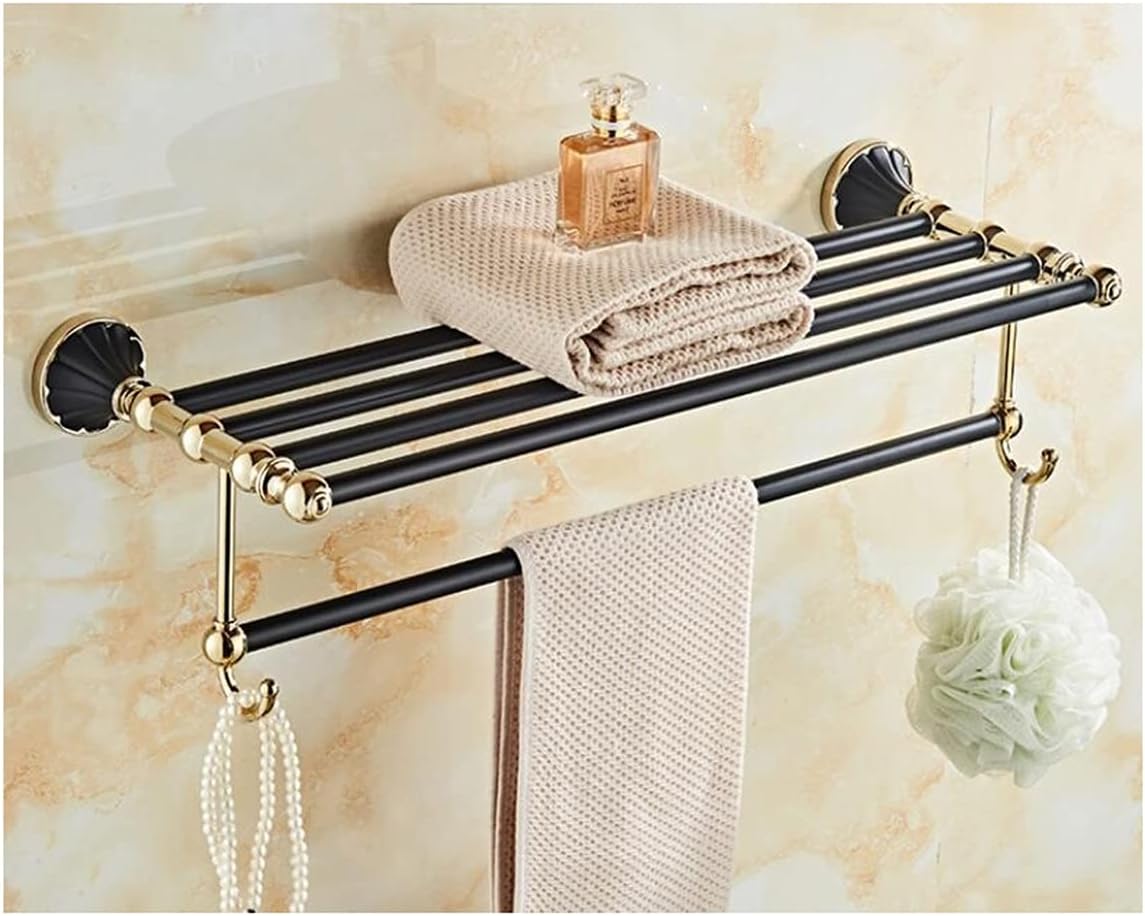 Shower Shelves Gold and Black Bathroom Accessories Set, Paper Holder, Towel Bar, Toilet Brush Holder Bathing Accessories (Color : Towel Rail)