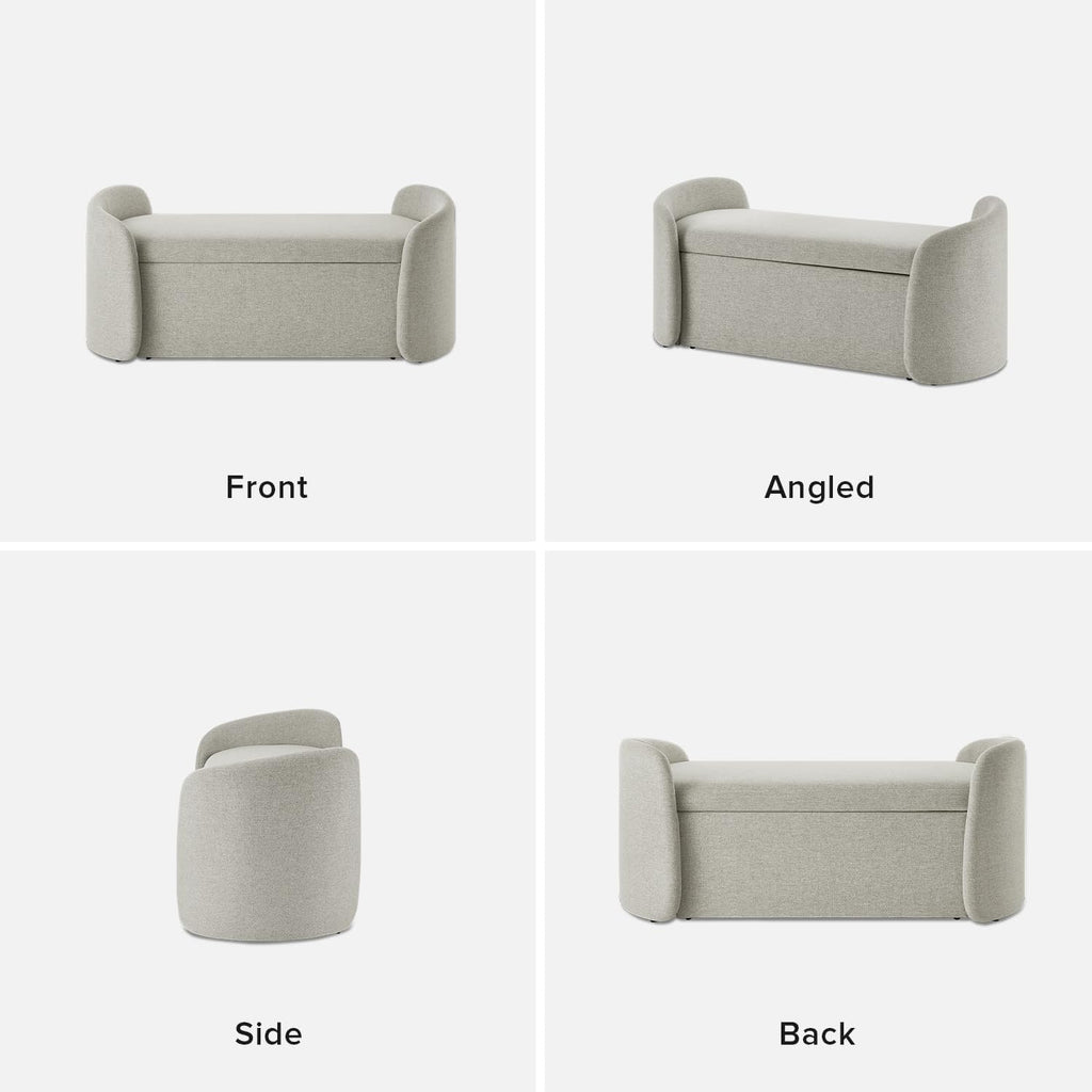 mopio Sophie 51' Ottoman Storage Bench, Entryway and Window Seating, End of Bed Curved Stool for King & Queen Bed, Storage Chest for Bedroom (Light Gray Fabric)