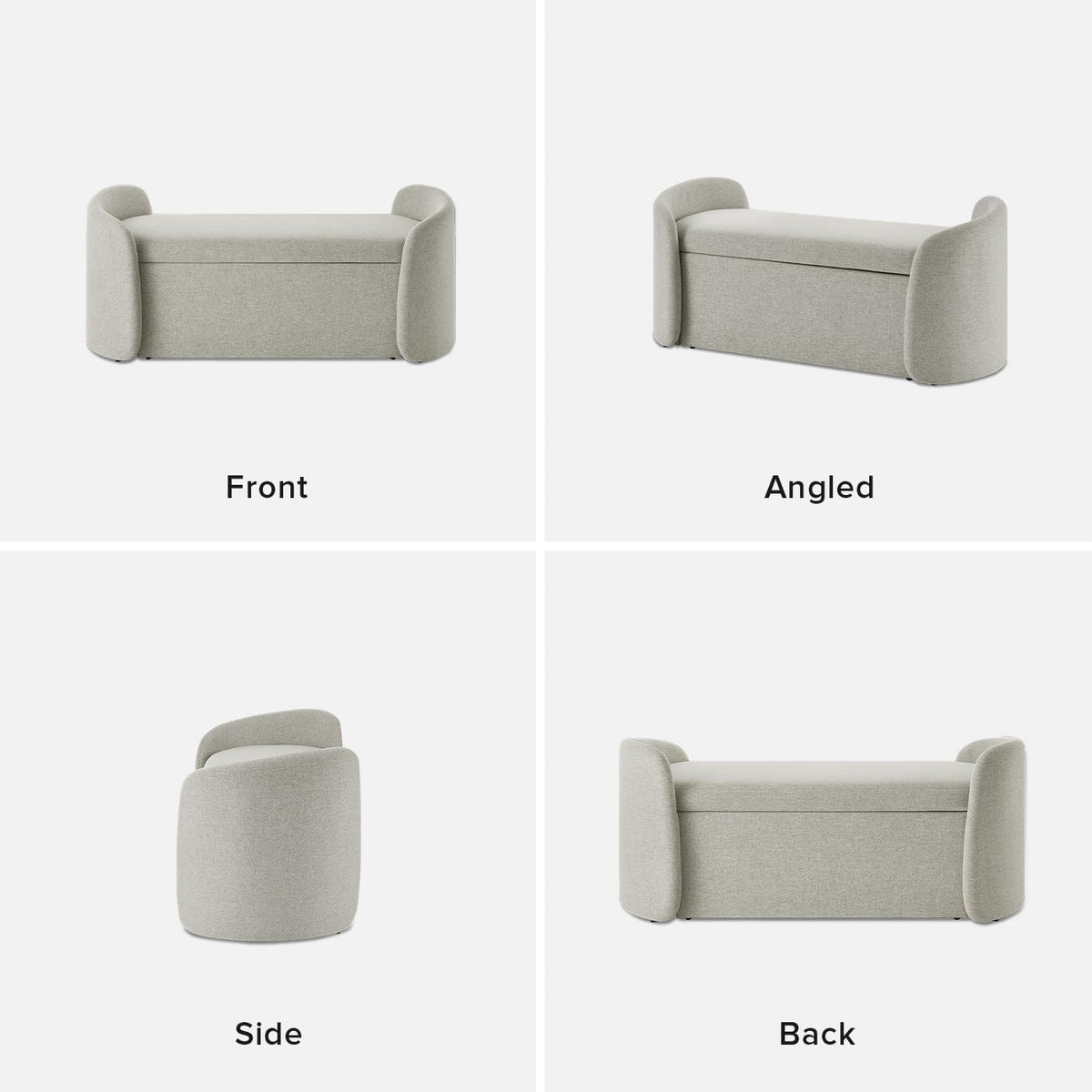 mopio Sophie 51' Ottoman Storage Bench, Entryway and Window Seating, End of Bed Curved Stool for King & Queen Bed, Storage Chest for Bedroom (Light Gray Fabric)