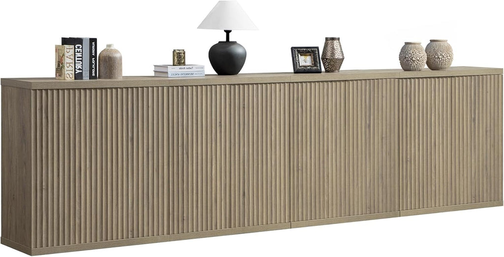 SICOTAS Buffet Cabinet with Storage Accent Sideboard Modern Credenza with Doors & Shelves Fluted Media Console Mid Century Coffee Bar Table for Living Room Kitchen Dining Room Hallway (4PCS)