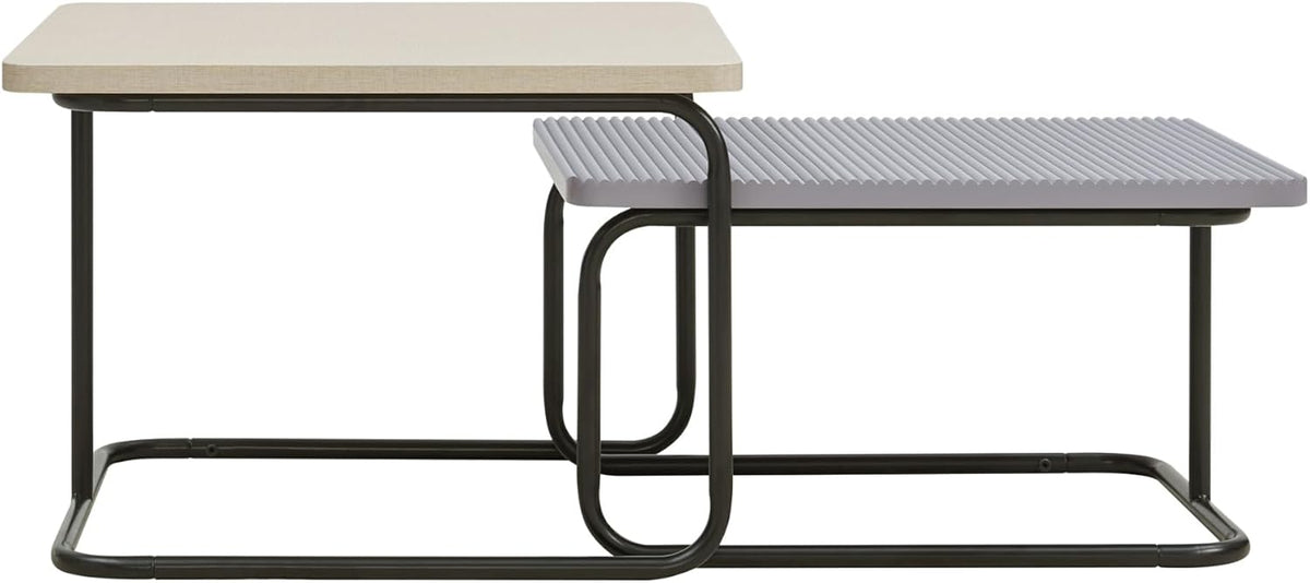 Furniture of America Chaya Modern Square Nesting Coffee Table Set of 2, Two-Tone Wood Design with Sled Base for Living Room, Bedroom, Office, Cream Weave & Grey