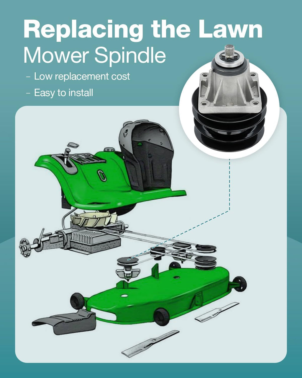 SCITOO Lawn Mower Spindles w/Pulley Bolt Spindle Assembly Replacement for MTD for Cub Cadet 618-0241 918-0241 285-860 of 3 Pack