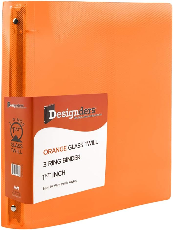 JAM PAPER Plastic 1.5 inch Binders - Orange 3 Ring Binder - Bulk 20/Pack