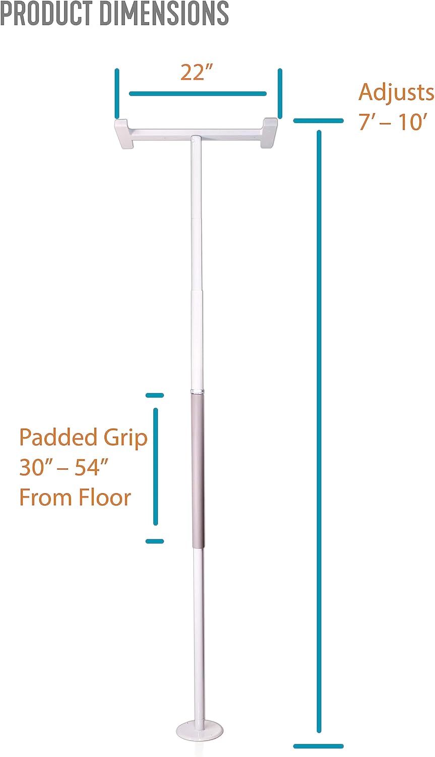 Stander Wonder Pole Slim, Tension Mounted Security-Pole, Elderly Floor to Ceiling Transfer-Pole for Seniors, Bathroom Grab Bar Stability Rail with Padded Handle, White
