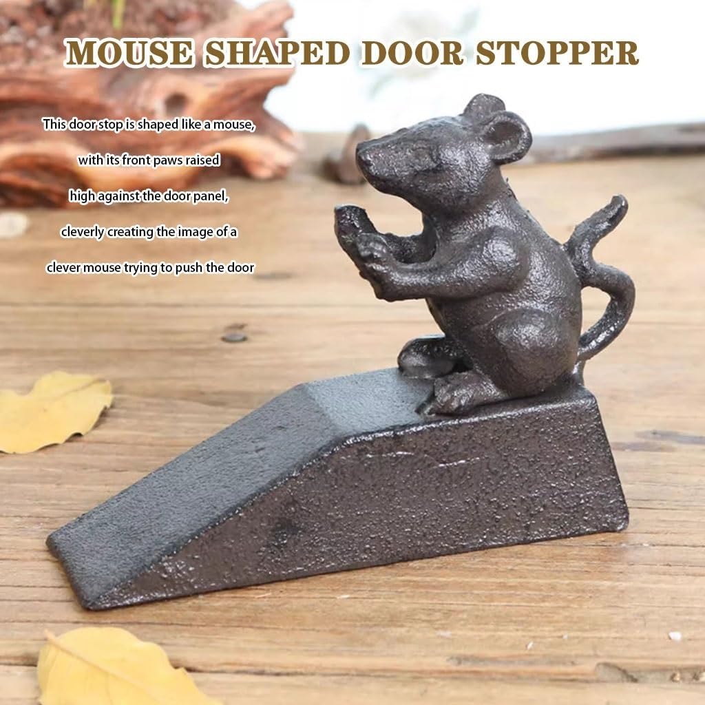 Door Stop Stopper Holder Mouse Design Cast Iron,Industrial Style Animal,Funny Rust Finish,Avoid Drilling Hole