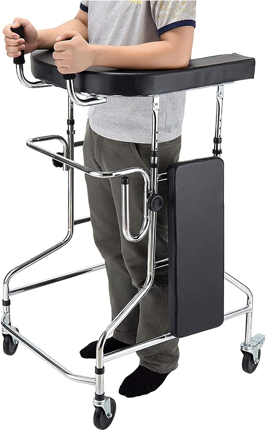Upright Walker, Walking Aids for Seniors Stand Up Folding Rollator Walker Loading Capacity 100kg with Padded Armrests，10 Steps Height Adjustable (Size : A)