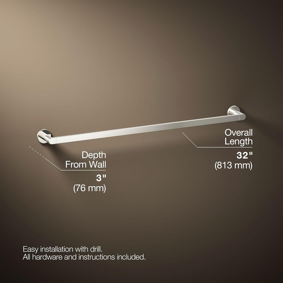 Kohler 73143-SN Composed® 30' Towel bar, Vibrant Polished Nickel