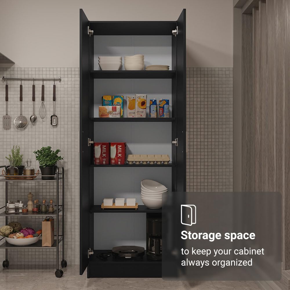 Madesa Kitchen Pantry Storage Cabinet 2 Doors with 5 Utility Shelves 23' L Wooden Organization Unit for Kitchen - Black
