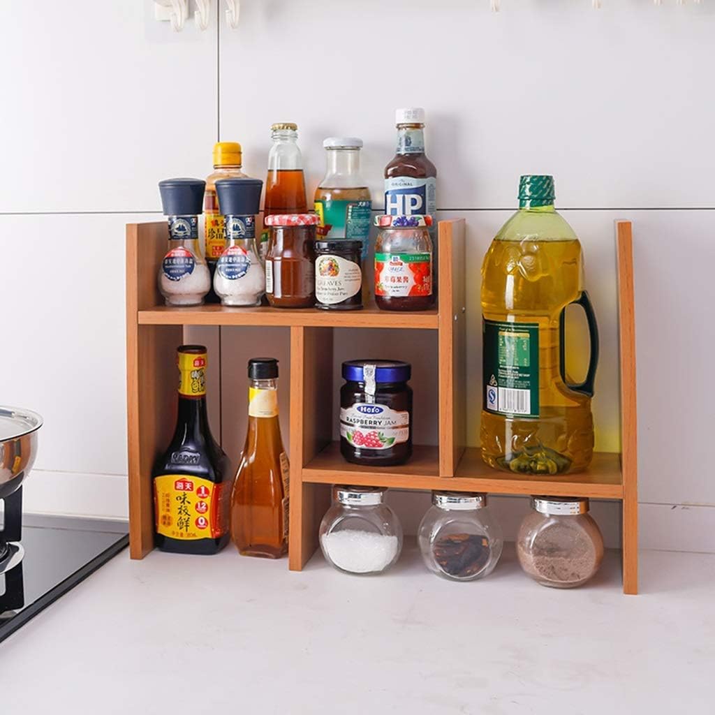 Generic Shelf Shelving Kitchen Racks Kitchen Condiment Shelf Corner Seasoning Bottle Holder Wooden Layered Shelf Storage Rack Free Split Width Adjustable