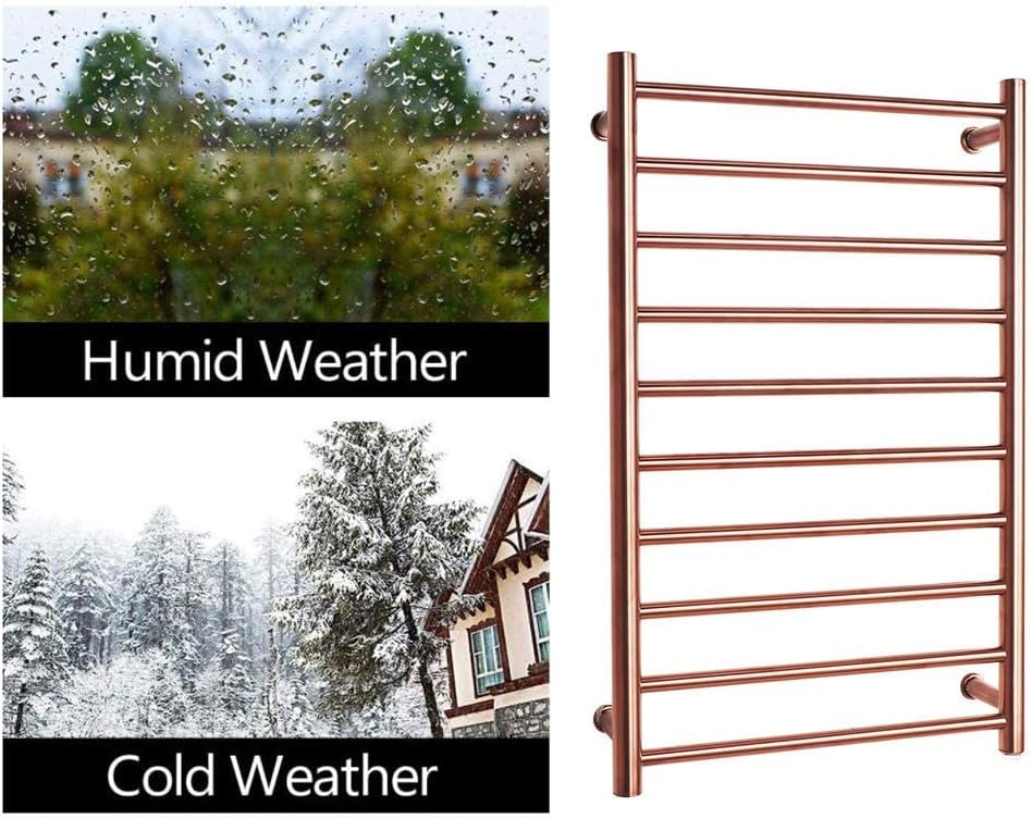 Electric Towel Warmer, Rose Gold Heated Towel Rack with 10 Bars 304 Stainless Steel Electric Drying Rack Wall Mounted Bath Towel Heater, Clothes Airer Dryer for Bathroom, 80(Plug in