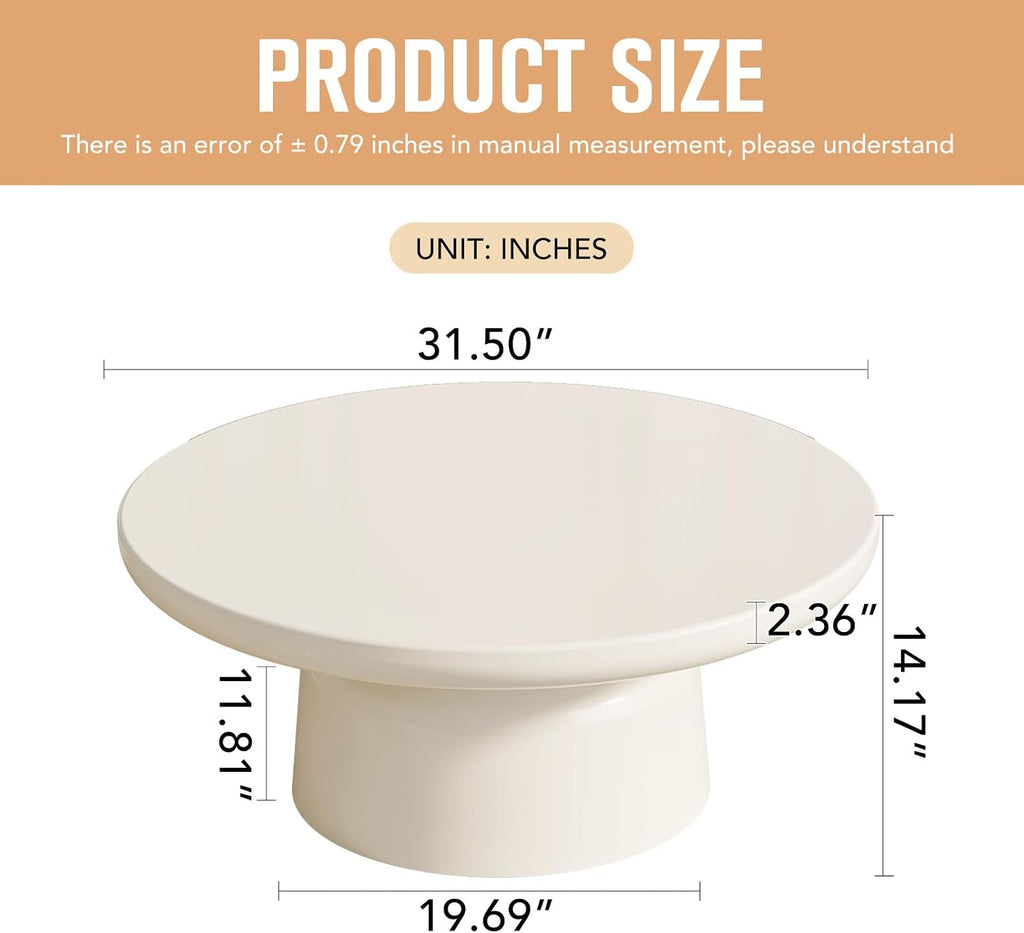 White Center Table, Round Coffee Table, Modern End Table for Living Room, Home Office, Easy Assembly