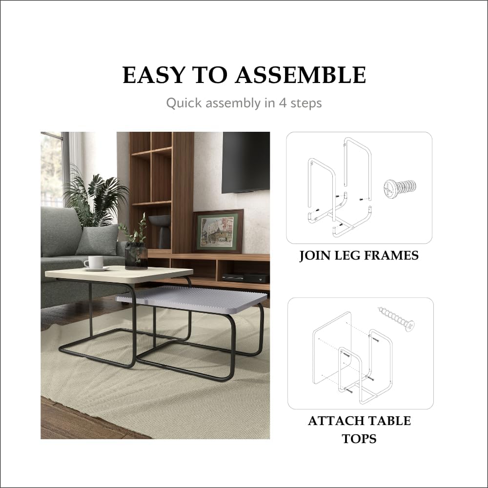 Furniture of America Chaya Modern Square Nesting Coffee Table Set of 2, Two-Tone Wood Design with Sled Base for Living Room, Bedroom, Office, Cream Weave & Grey