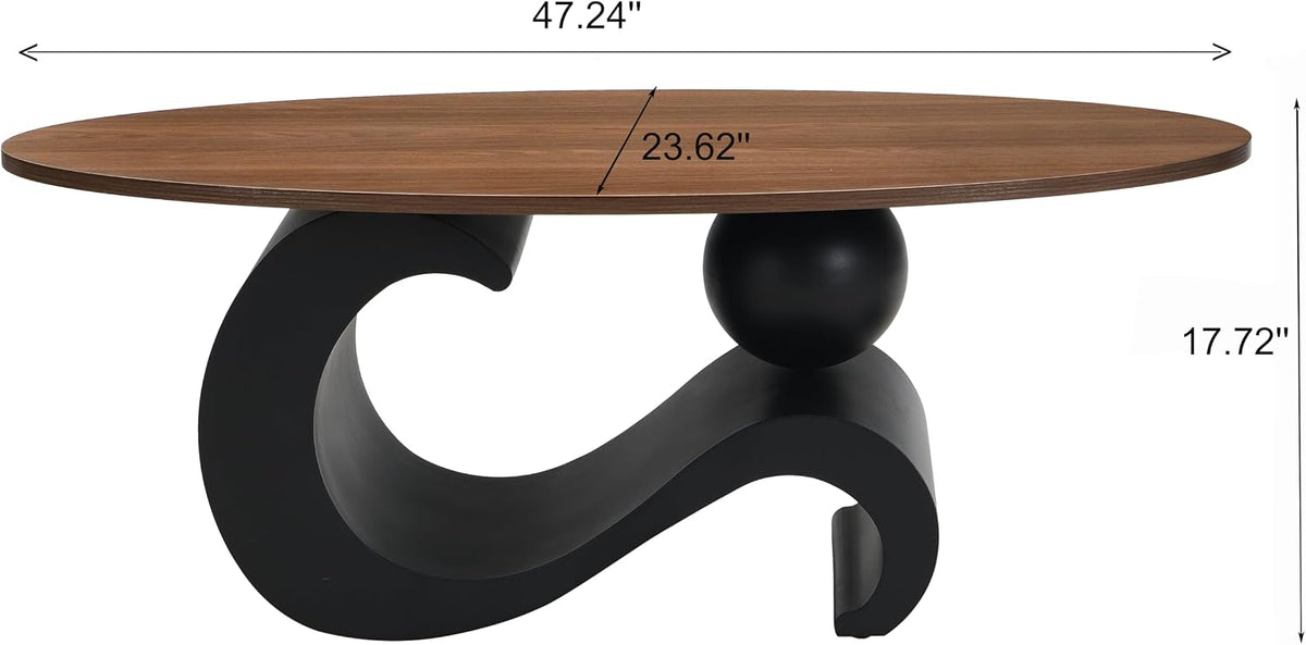 SSLine Luxury Nesting Coffee Table Set with Curved Base Modern Living Room Table Set of 2 Include Oval Coffee Table and End Table for Living Room Bedroom,Black Walnut