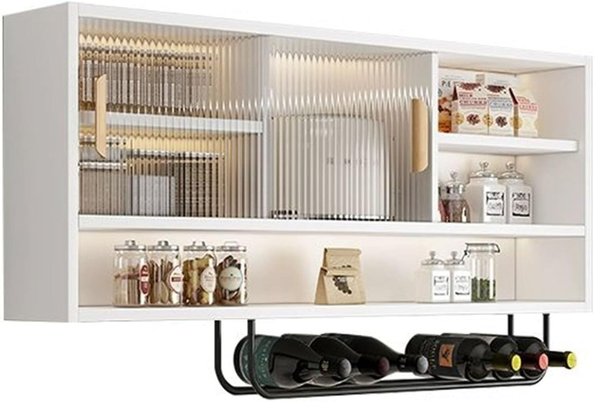 Large Kitchen Wall Cabinet,Wooden Wall Mounted Storage Cabinet with 2 Sliding Glass Door and Towel Bar,Modern Medicine Cabinet for Bathroom Laundry Room Kitchen(55.12 * 9.06 * 19.69in, A)