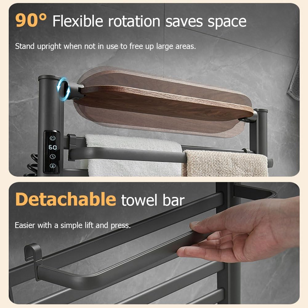 Modern Heated Towel Warmer Rack for Bathroom,Freestanding Electric Towel Heater with Hooks and Shelves,Timer&Temperature Adjustment,12 Bars Bath Towels Warming Holder,Left line