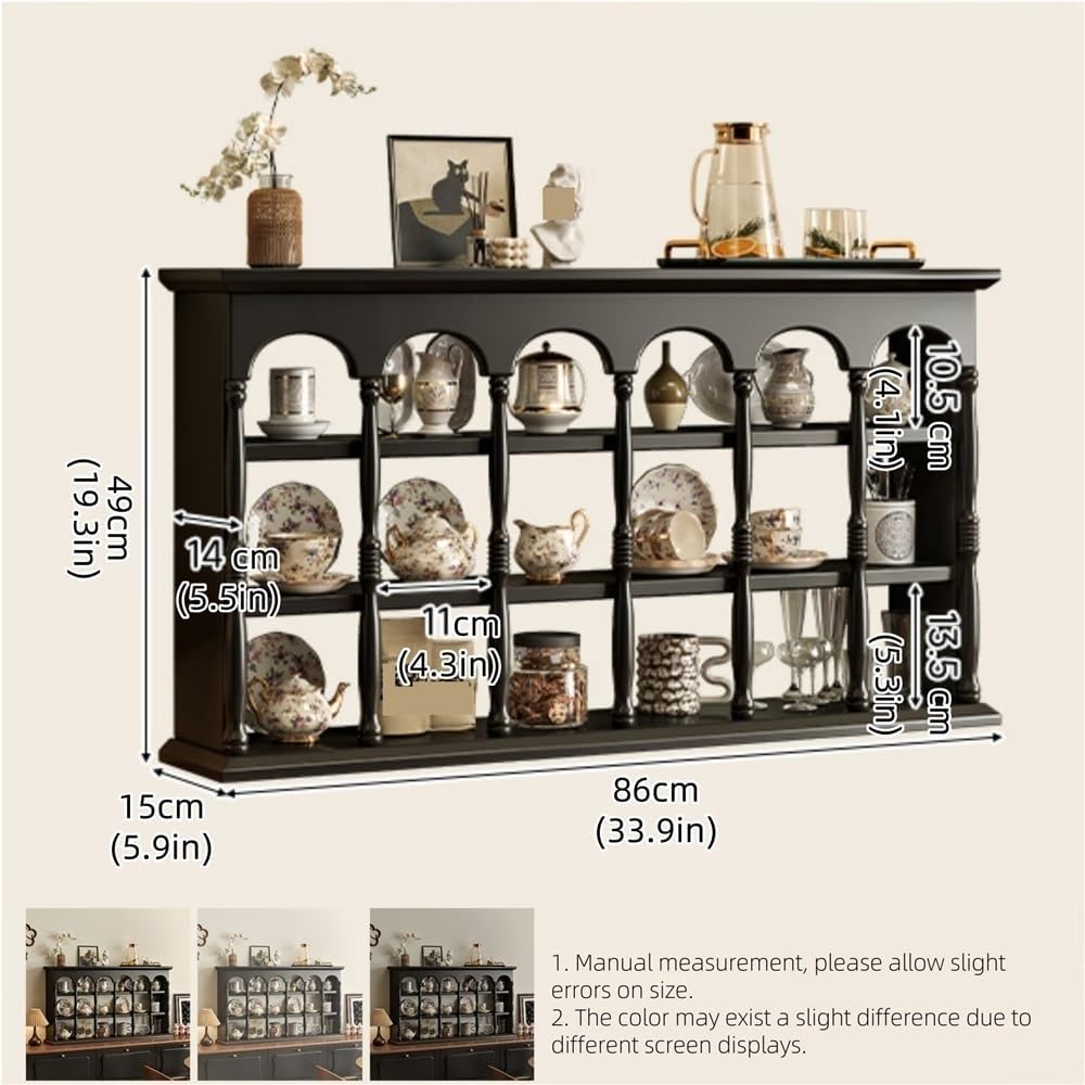 Rustic Coffee Mug Display Rack, Floating Solid Wood Mug Rack, Farmhouse Countertop Cup Holder, Space Saving Wall Mounted Vintage Kitchen Countertop Cup Organizer(White,33.9''x19.3''x5.9'')