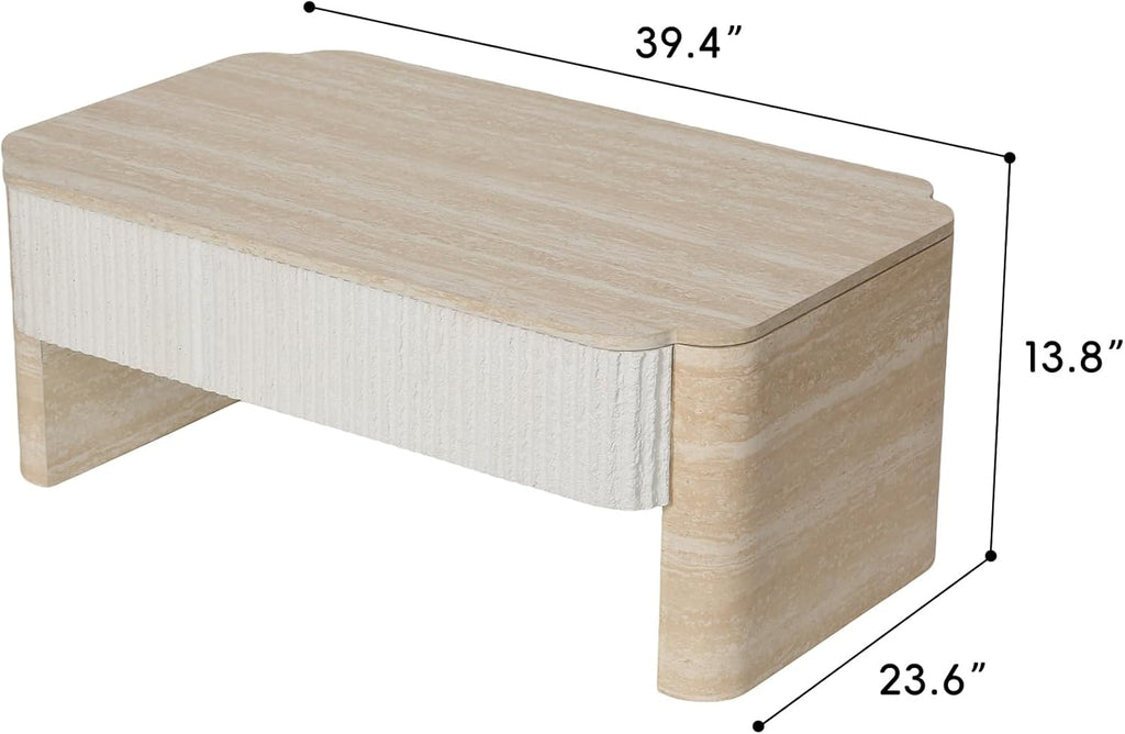 39' Lift Top Coffee Table with Hidden Storage, Faux Marble Lift Pull Up Tabletop for Living Room, Modern Wooden Rectangular Coffee Table, Beige Mars Pattern