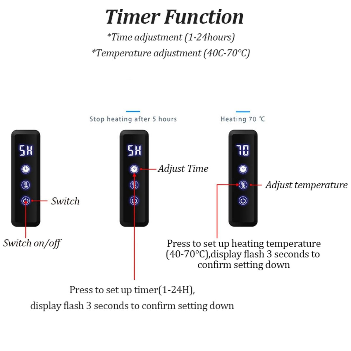 14-Bar Towel Warmer, Wall Mounted Bath Towel Heater, Clothes Airer Dryer, LED Display Panel, Built-in Timer, Adjust Temperature, Hot Towel Warmer Rack for Bathroom Hotel(Black,B)
