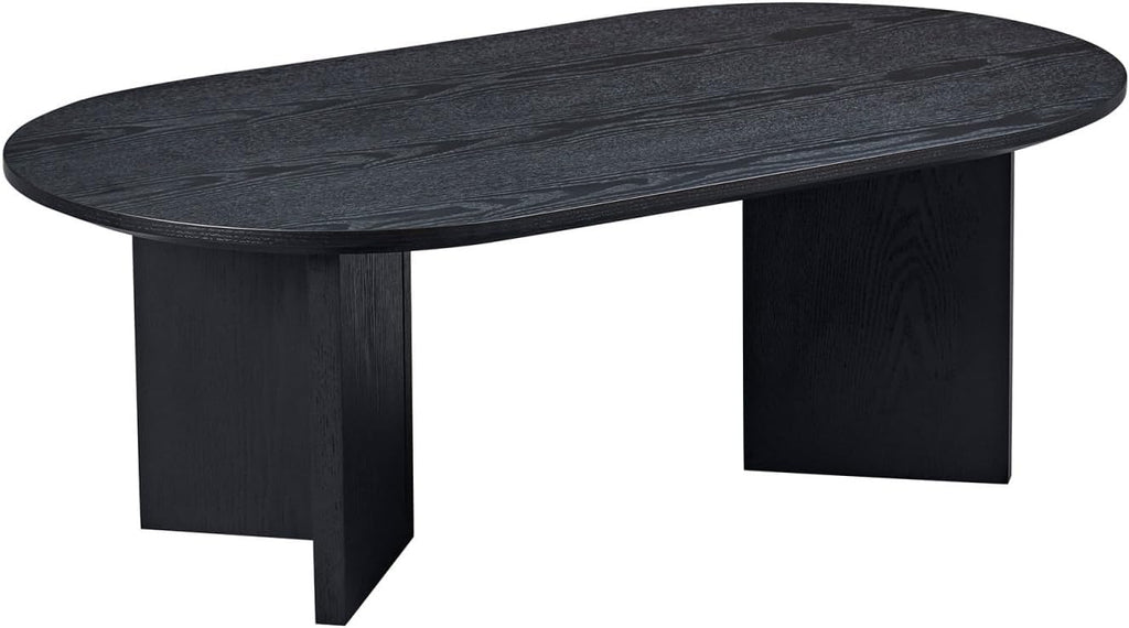 LKTART 39.37 Inch Oval Coffee Table for Living Room, Modern Small Coffee Table with Sturdy Pedestal for Apartment, Bedroom, Black