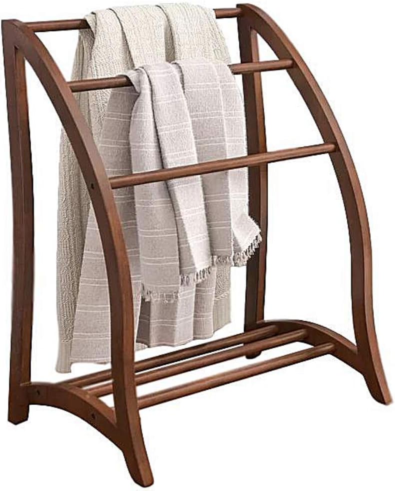 Vintage Quilt Rack Stand Wood Blanket Stand Bedspread Storage Display Towel Bar Large 3 Tier Beechwood Wooden Bedding for Bedspreads Comforters Towels Home Bedroom Quest Room Free Standing Towel Stand