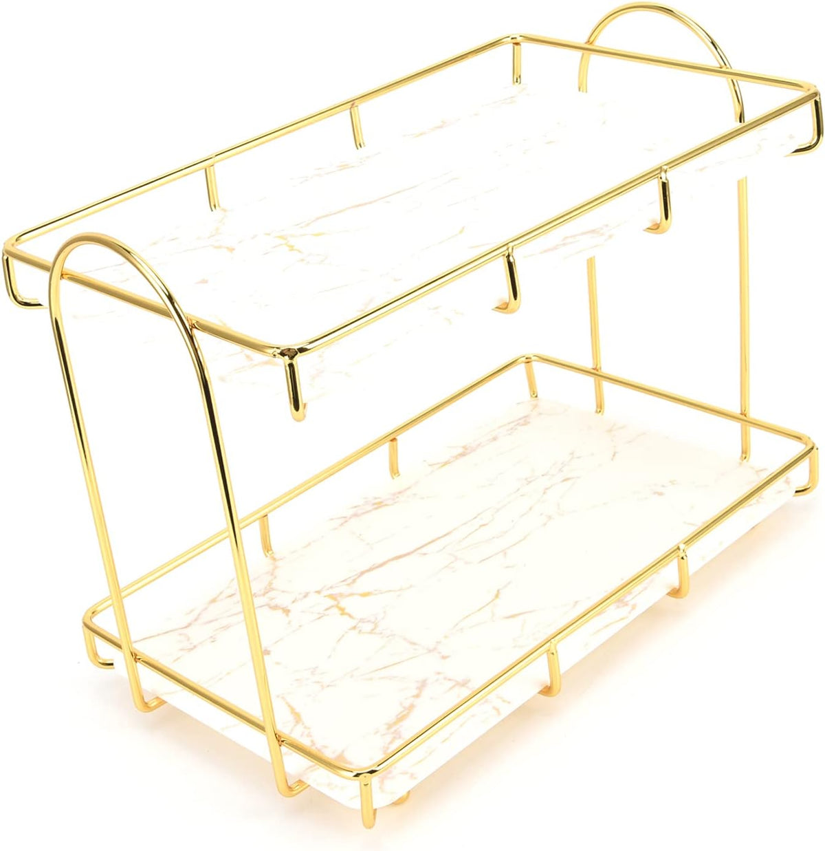 MaikOn Bathroom Glass Shelf,Bathroom Glass Shelf, 2 Tiers Gold Bathroom Countertop Rack Metal Storage Shelf Bathroom Corner Shelf Bathroom Countertop Rack Bathroom Container for Home Hotel Gold