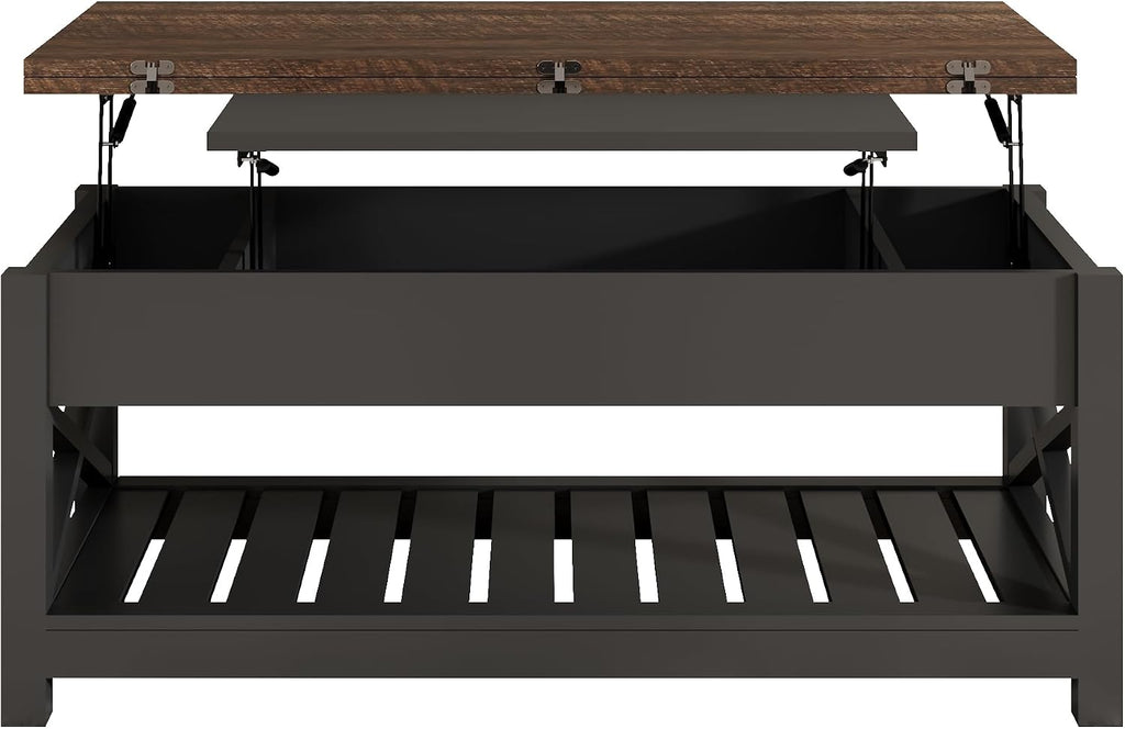 ChooChoo Coffee Table Lift Top, Multi-Function Convertible Coffee Tables with Storage and Hidden Compartment, Coffee Table Converts to Dining Table for Living Room, 40 Black & Espresso