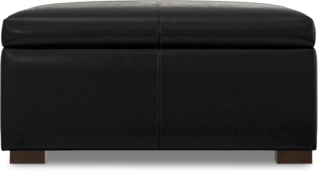 SIMPLIHOME Gabbie Storage Ottoman - 48 inch Wide Upholstered Vegan Leather Rectangle Storage Ottoman Bench in Midnight Black, Contemporary Ottoman for Living Room with Lift-Up Lid