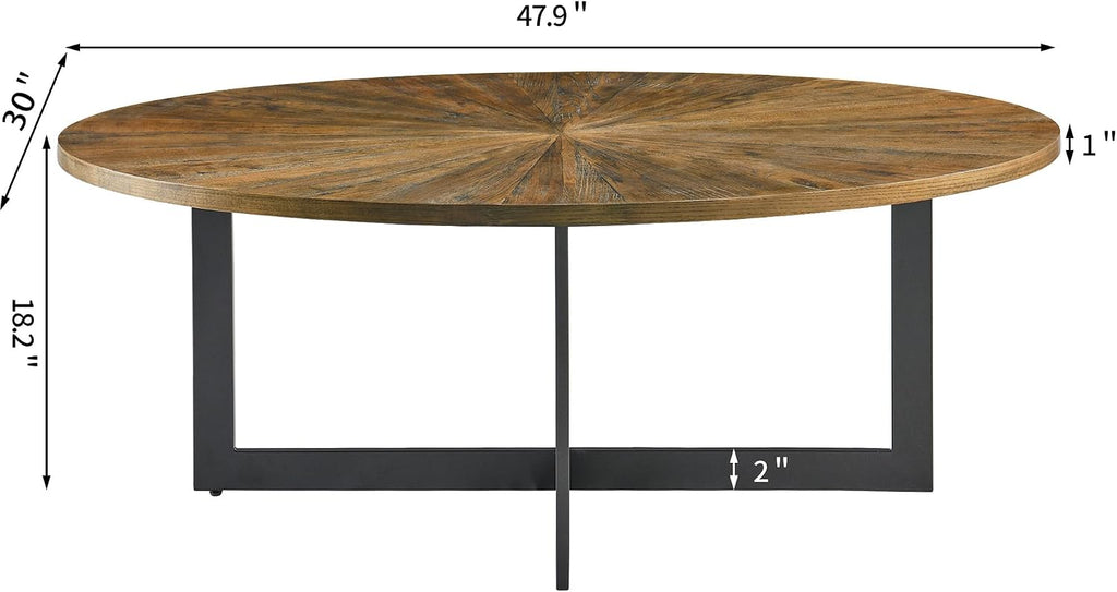 Oval Coffee Tables for Living Room, Solid Wood Coffee Tables and Metal Legs, Mid Century Modern Coffee Table, Designed Home Furniture, Center Large Coffee Table, Brown Tea