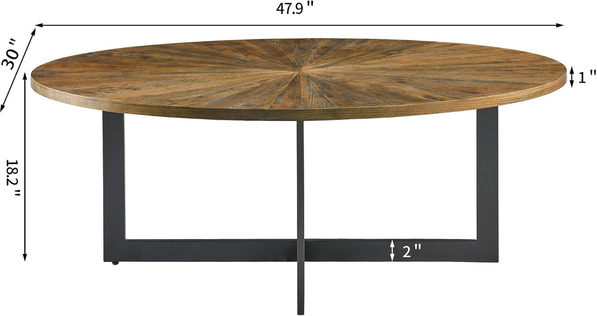 Oval Coffee Tables for Living Room, Solid Wood Coffee Tables and Metal Legs, Mid Century Modern Coffee Table, Designed Home Furniture, Center Large Coffee Table, Brown Tea