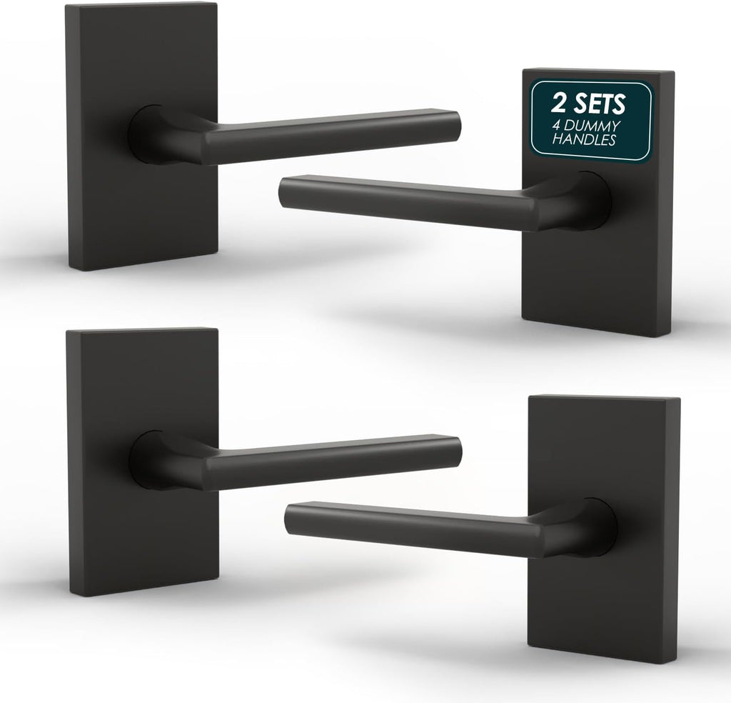 Mega Handles Glamor Dummy Door Handles - 4 Pack Heavy Duty Black Door Handle, Non-Turning Door Handle for Hallway, Closet & French Doors, Single Side, Fits All Standard Doors - Matte Black