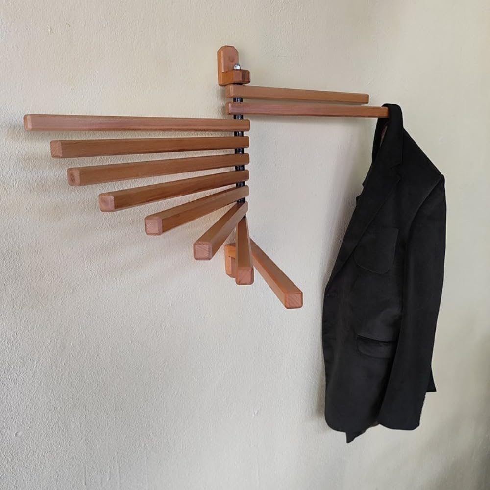 Wood Swivel Towel Bar - Wall-Mounted Folding Drying Rack, 15'x6'x2', B-Walnut Finish, Perfect for Laundry Room, Holds Up to 6 Towels, Space-Saving & Stylish Design