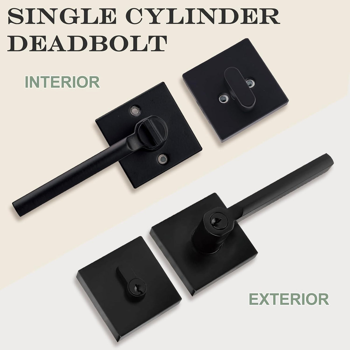 Keyed Entry Door Handle with Single Cylinder Deadbolt, Keyed Alike(Same Keys Only Per Set) Front Door/Exterior Door Lever Lockset, Matte Black, 5 Sets of Locks with 5 Sets of Different Keys
