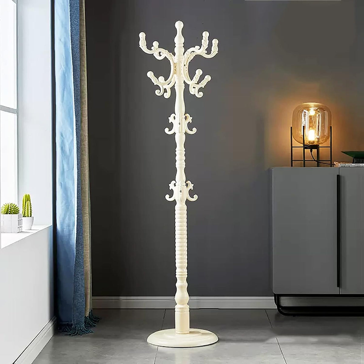 High-Grade Coat Rack Freestanding,Solid Wood Coat Rack Stand With 14 Hooks For Hallway Bedroom Office,Vintage Hall Tree Standing Coat Rack For Clothes Hat purse Bags(43x185cm(17x73inch), White)