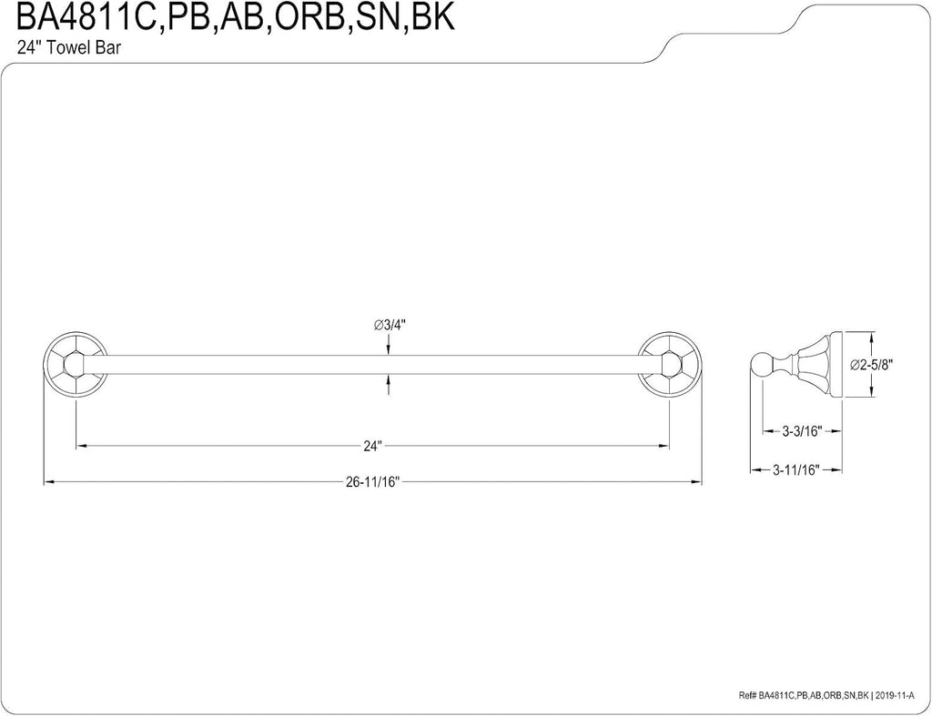 Kingston Brass BAK4181148AB Metropolitan 3-Piece 24-Inch Towel Bar Bathroom Accessory Set in Antique Brass