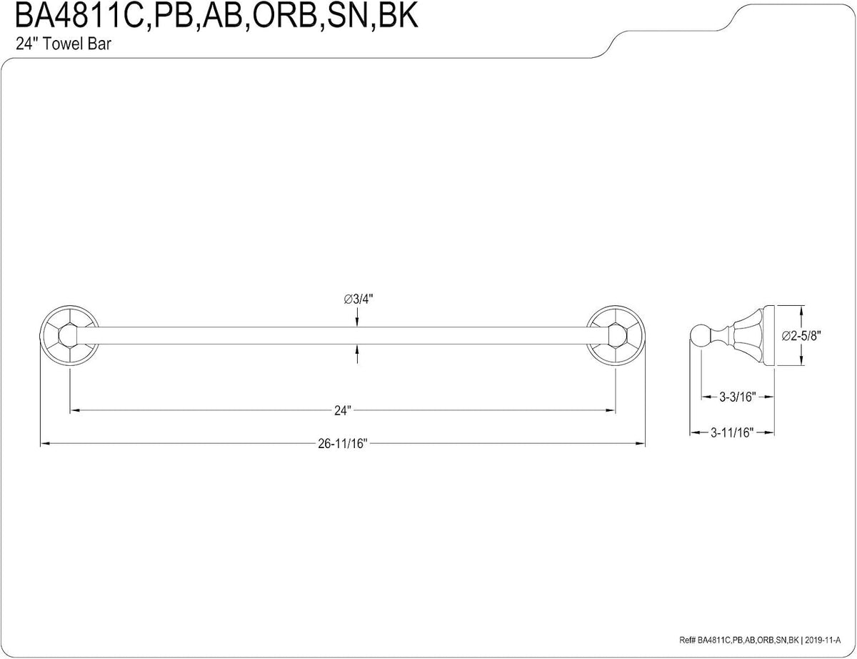 Kingston Brass BAK4181148AB Metropolitan 3-Piece 24-Inch Towel Bar Bathroom Accessory Set in Antique Brass