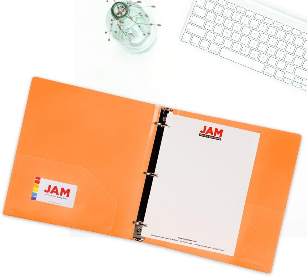 JAM PAPER Plastic 1.5 inch Binders - Orange 3 Ring Binder - Bulk 20/Pack