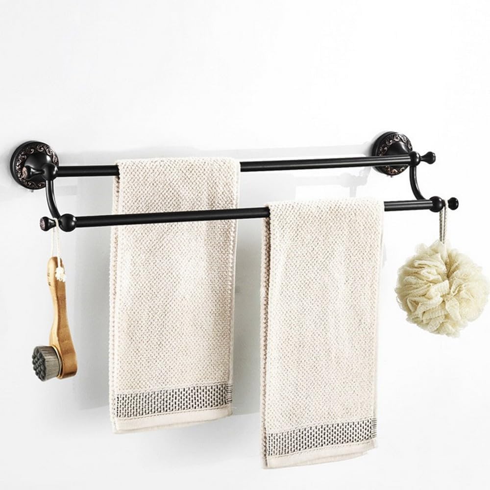 Black Brass Bathroom Accessories Hardware Set Towel Bar Rail Rack Toilet Paper Holder Toilet Brush Shower Soap Dish Holder,Double Towel Bar