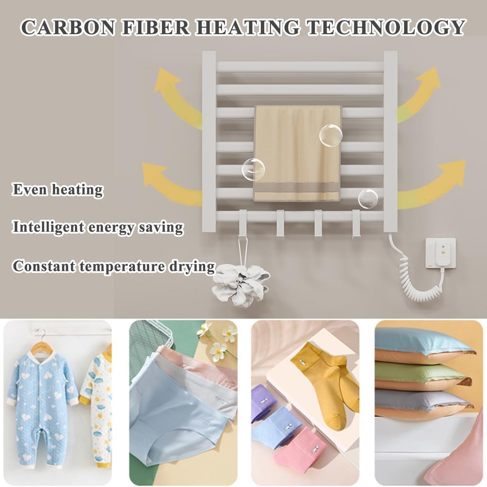 Heated Towel Rack Wall Mounted, Towel Warmers for Bathroom, 7 Bar Towel Warmer Rack with Hook, Plug in Heater, Electric Hot Towel Dryer, Rapid Heating,Multifunctional,White