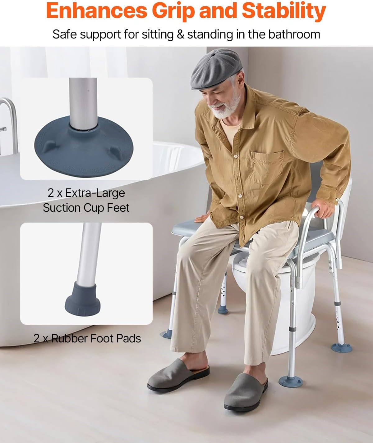VEVOR Bedside Commode Chair, 500 lbs Load Capacity, 4-in-1 Portable Toilet and Raised Toilet Seat with Detachable 5L Bucket, Padded Seat and Backrest, Adjustable Height Adult Potty Chair for Seniors
