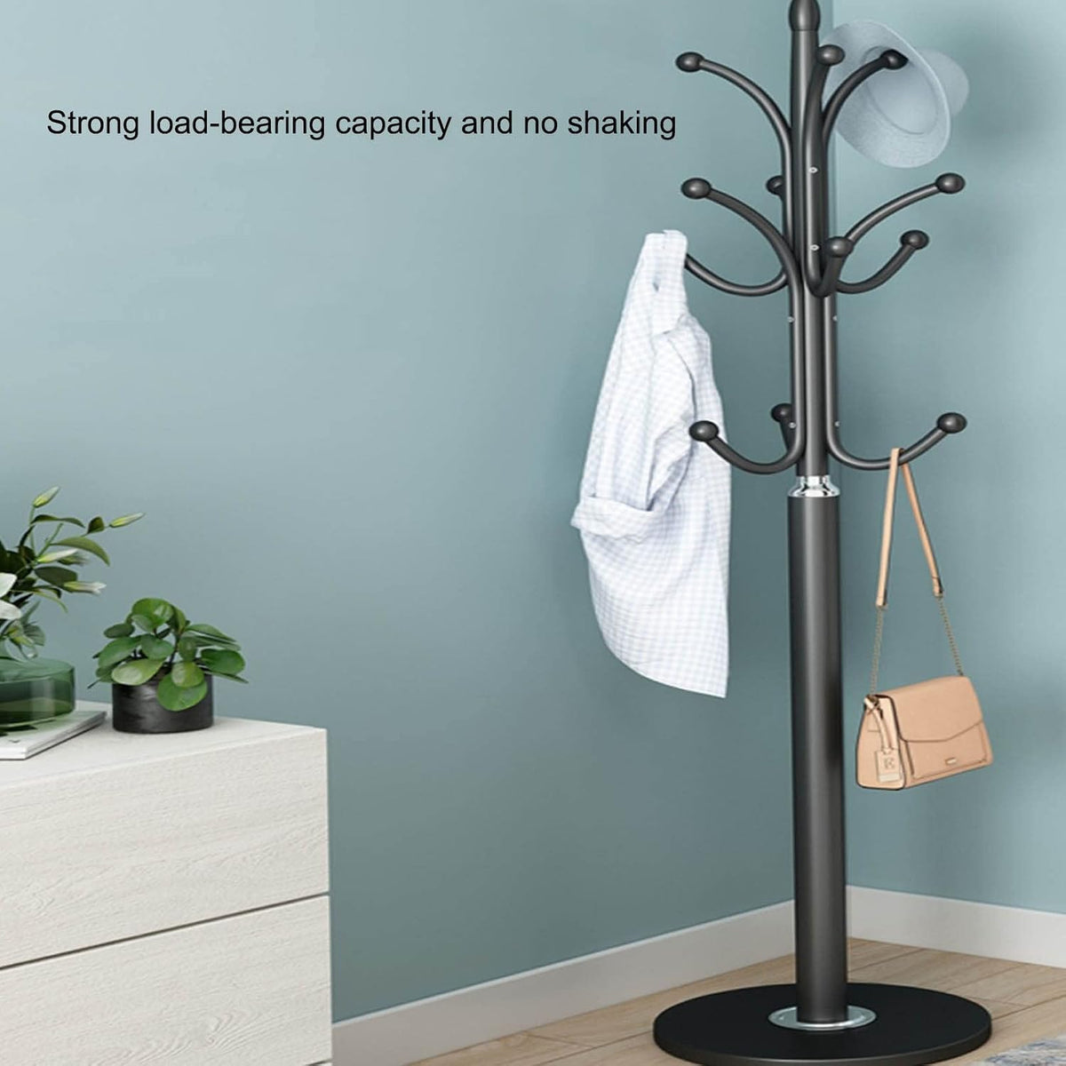 IMPREC Free-Standing Coat Rack, Hat Hanger Metal Coat Hangers Backpacks Umbrellas Purses Simple Coat Stand Stylish Coat with Stable Round Marble Base (Color : White)