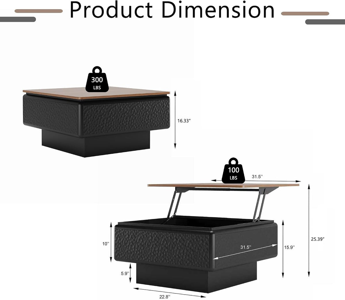 31.5' Lift Top Coffee Tables for Living Room,Mid Century Modern Square Coffee Table with Hidden Storage, Wood Center Tea Table with Stable Honeycomb Pattern Base for Apartment Small Space,Black